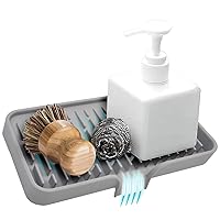 Large Silicone Sponge Holder - Self Draining Dish Soap Holder for Kitchen Counter, Waterproof Sponge Soap Tray for Kitchen Sink Bathroom, Multi-Purpose Sink Caddy Organizer for Soap Dispenser - Gray