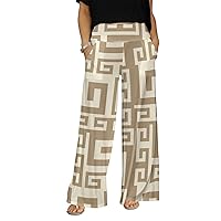Women's Wide Leg Pants with Pockets with Cream Geometric Design