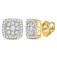The Diamond Deal 14kt Yellow Gold Womens Round Diamond Square Cluster Earrings 1-1/4 Cttw