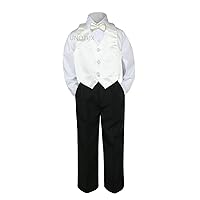 4pc Formal Baby Teen Boy Ivory Vest Bow Tie Set Black Pants Suits S-14 (L:(12-18 months))