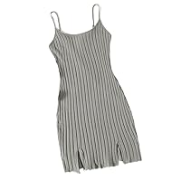 Dresses for Women - Ribbed Cami -Slit Bodycon Mini Dress