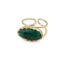 El Joyero Rings Jewelry Gold Plated Design Green Aventurine Single Stone Handmade Gemstone Adjustable Rings Available 5,6,7,8,9