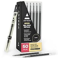 Arteza Gel Pen Refills, Pack of 50 Black Roller Ball Gel Ink Pen Refills, Quick-Drying, Nontoxic, Fine Point for Writing, Taking Notes & Sketching, Office & Back to School Supplies