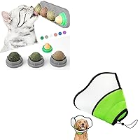 Catnip Wall Ball 4 Pcs, Cat Licking Balls with Catnip Stickers & Dog Cone for Large Dogs After Surgery, Adjustable & Comfortable Elizabethan Collar for Dogs