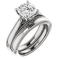 3 CT Cushion Colorless Moissanite Engagement Ring For Women/Her, Wedding Bridal Ring Set, Eternity Sterling Silver Solid Diamond Solitaire 4-Prong Anniversary Promise Gift For Her