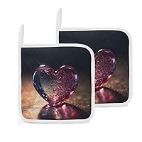 Glass Heart Shape Pot Holder Set of 2 Kitchen Heat Resistant Potholder with Hanging Loop Waterproof Durable Oven Hot Pad for Microwave BBQ Cooking Baking 8 X 8 Inch