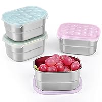 Stainless Steel Snack Containers for Kids and Toddlers | Easy Open Leak Proof Small Food Containers with Silicone Lids - Perfect Metal Lunch Box for Daycare and School (8oz, Set of 4)