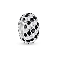 Bling Jewelry Solid Stripe Color Pave Crystal Spacer Bead Charm For Women Teen Fits European Charm Bracelet .925 Sterling Silver Core
