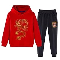 Chinese New Year Clothing Boys Long Sleeve Dragon Casual Hoodie Shirt Set Children Festival Red Blouse with Pants