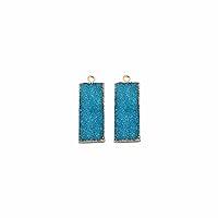 Gemstone Earrings Connector Custom Jewelry Blue Bar Shape Natural Agate Druzy Crystal Earring Making Components Pair