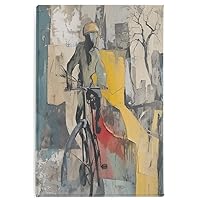 “Urban Rhythm: A Cyclist’S Journey” Abstract Art Canvas Print Giclee Print On Wrapped Canvas (40x60inch)