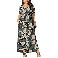 BISHUIGE Women Summer XL-6X Plus Size Maxi Dress Long Dresses with Pockets