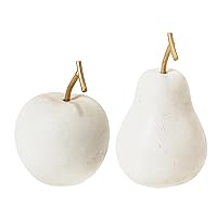 American Art Decor Cream White Resin Apple and Pear Fruit Tabletop Decor, Set of 2