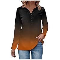 Long Sleeve T Shirt Women's Fashion Casual V Neck Long Sleeve T-Shirt Print Button T-Shirt Top