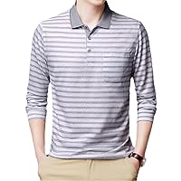 Pocket Long Sleeve Business Polo Tee Shirt Men Casual Striped Pullover Mens Slim Fit Polo Shirt Tops