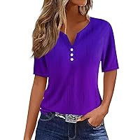 Womens Spring Tops T Shirt Tee Print Button Short Sleeve Daily Weekend Fashion Basic V- Neck Regular Top