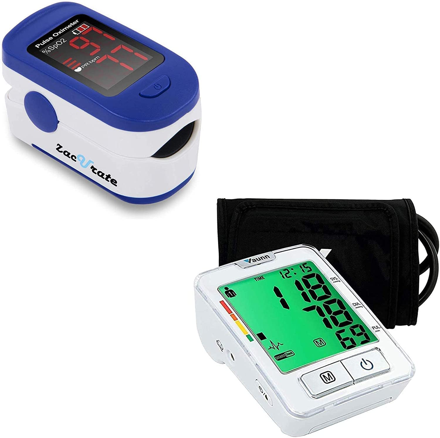 Zacurate 500BL Fingertip Pulse Oximeter and Vaunn Blood Pressure Monitor Machine Bundle