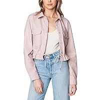 [BLANKNYC] womens Vegan Leather Cropped Shirt Jacket With Pockts and Drawstring, Stylish Shacket & Designer Clothing