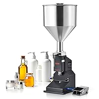 Pneumatic Paste Liquid Filling Machine, 5-50ml Adjustable Bottle Filling Machine, Stainless Steel Liquid Filler with Pedal & 10L Hopper for Drink Essential Oil Shampoo Cosmetic Honey Lotion