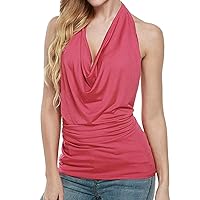Women Sleeveless Top Hanging Cowl Neck Camisole Backless Fashion Tank Top Solid Color Sexy Elegant Summer Blouse