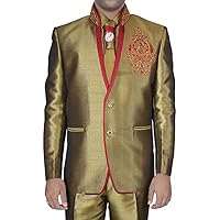 Mens Golden Linen Jute 5 pc Jodhpuri Suit Designer JO0317