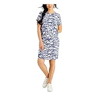 Style & Company Womens Blue Camouflage Crew Neck Above The Knee Shirt Dress XL