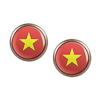 Stud Earring Pair with Cabochon Picture Vietnam Hanoi Flag bronze different sizes