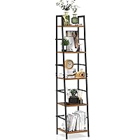SpringSun 5-Tier Ladder Shelf Bookcase, Rustic Standing Shelf Storage Organizer, Wood and Metal Bookshelf for Home(Brown)