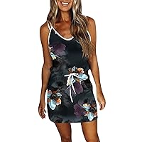 Summer Dresses for Women Trendy Plus Size Sexy Off The Shoulder Casual Sleeveless V Neck Elegant Floral Mini Dress