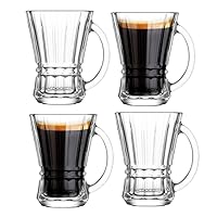Espresso Cups, 5 oz Clear Glass Coffee Mugs, Cappuccino Cups with Large Handle, Drinking Tea Glasses for hot and cold beverages, Latte, Mocha, Milk (Clear 4 Pack)