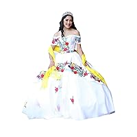 Colorful Flowers Embroidery Big Bows Ball Gowns Off Shoulders Quinceanera Prom Dresses 2024