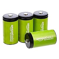 Amazon Basics 4-Pack Rechargeable D Cell NiMH Batteries, 10000 mAh, Recharge up to 1000x Times, Pre-Charged