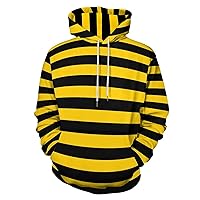 Bee Yellow Black Stripes Casual Hooded Sweatshirt Print Pullover with Pocket for Men Women