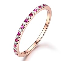 Wedding Promise Band,Half Eternity Ruby Ring,14K Rose Gold Diamond Band,Classic Engegement Ring
