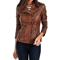 Women's Slim Fit Cafe Racer Biker Leather Jacket |Haley Ray Premium Quality | Luxurious Bomber Biker Moto Jacket