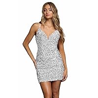 Spaghetti Straps Sequin Homecoming Dresses Mini Sparkly Glitter Sparkle Cocktail Party Gowns V-Neck