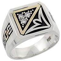 10k Gold & Sterling Silver 2-Tone Men's Chain Link Design Square Diamond Ring with 0.14 ct. Brilliant Cut Diamonds, 19/32 inch wide