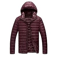 Men's Puffer Jacket Lightweight Packable Water and Wind Resistant Down Jacket Winter Warm Thicken Padded Cotton Parka Insulated Alternative Outwear Coat with Removable Hood(C Wine XXL)