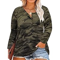RITERA Plus Size Tops for Women Oversized Shirt Long Sleeve Crewneck Button Pullover Henley Tshirt