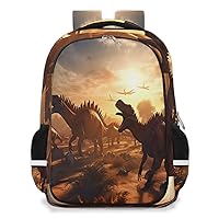 Small Backpack for Women, Sunset Dinosaur Travel Backpack Multi Compartment Carry On Backpack Waterproof Backpack Cute Book Bags With Chest Strap for Women Men