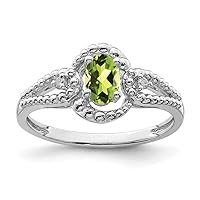 925 Sterling Silver Rhodium-Plated Peridot and Diamond Ring