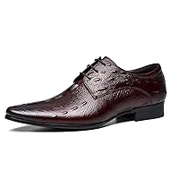 Men's Wingtip Lace-up Alligator Crocodile Print Pointed Toe Leather Oxford Classic Dress Formal Shoes Derby Business