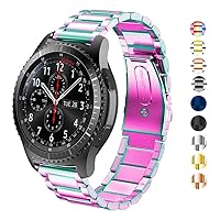 Band Compatible for Samsung Gear S3 Frontier/Classic/Galaxy Watch 46mm / Galaxy Watch 3 45mm, 22mm Solid Stainless Steel Metal Replacement Strap for Women Men (Rainbow)
