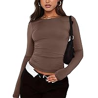 Womens Long Sleeve Shirts Basic Crop Tops Spring Trendy Tops for Women 2024 Layering Slim Fitted Y2K Tops