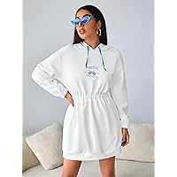 Sweatshirtw for Women - Letter Graphic Drop Shoulder Hoodie Dress (Color : White, Size : X-Small)