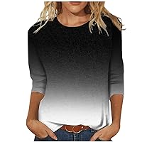 Womens Tops Gradient Loose Fit Long Blouses for Women 3/4 Sleeve Crewneck Summer Fall Shirt 2024 Fashion