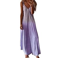 Womens Summer Maxi Dress 2024 Casual Spaghetti Strap V Neck Sleeveless Gradient Boho Dresses Flowy Swing Long Sundresses