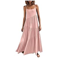 XJYIOEWT Corset Dress,Summer Women's Loose Fit Solid Color Ruffle Asymmetric Boho Maxi Dress with Spaghetti Straps Summ