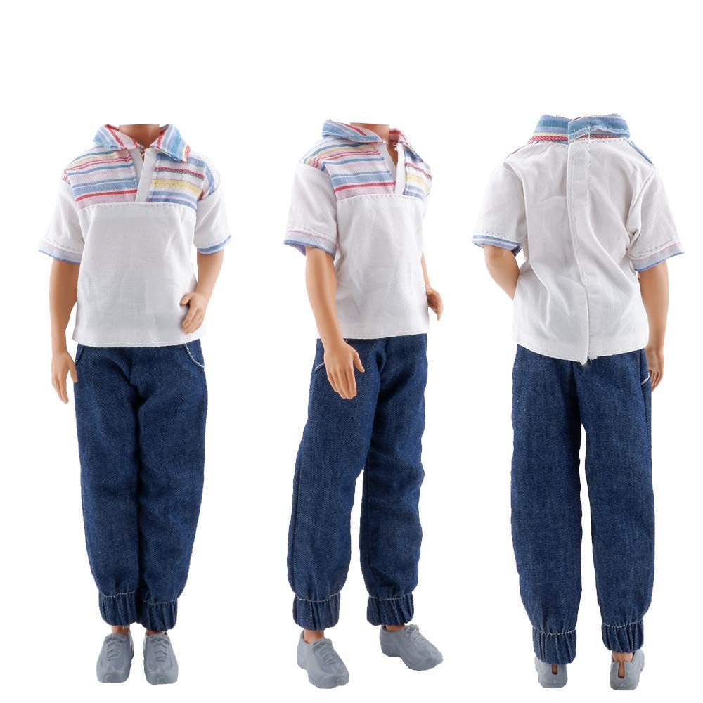 E-TING 3 Sets Doll Casual Wear Clothes Overalls Jacket Pants Outfits with 3 Pair Shoes for 12 Inches boy Dolls