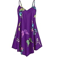 Womens Long Tank Tops Summer Fashion Butterfly Cami Shirts Spaghetti Strap V Neck Camisole Loose Fit Asymmetrical Tunic